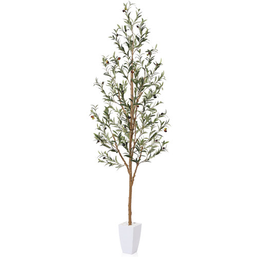 Primrue Adcock Artificial Olive Tree with White Taper Planter